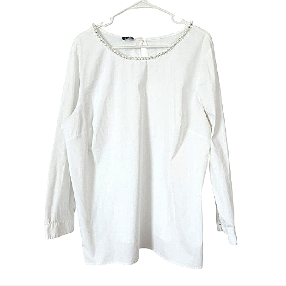Talbots White Pearl Embellished Blouse 2X